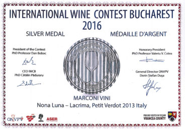 Lacrima, Petit Verdot 2013 – Nona Luna – Silver – International Wine Contest Bucharest 2016