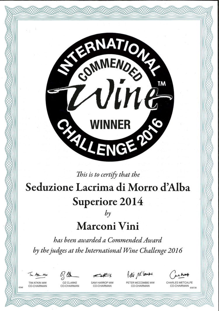Lacrima di Morro D’Alba Superiore 2014 – Seduzione – Commended – International Challenge 2016