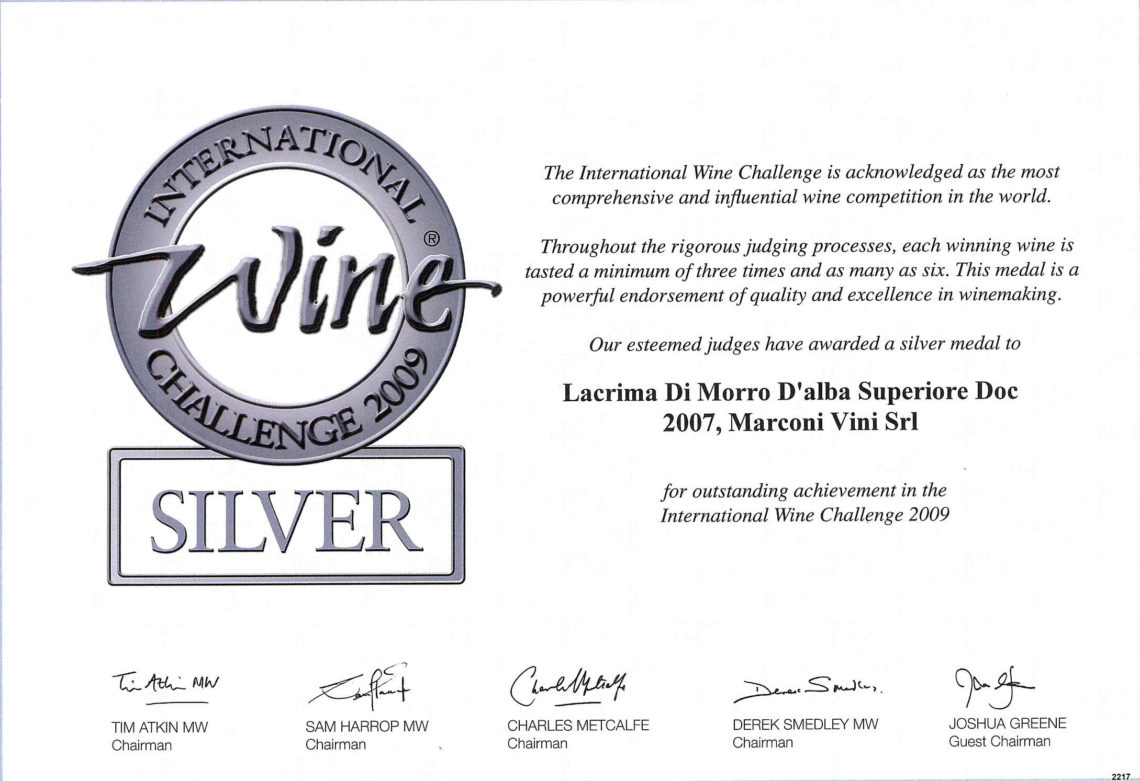 Marconi Vini - Lacrima di Morro D'Alba Superiore DOC 2007 - Silver - International Wine Challenge 2009