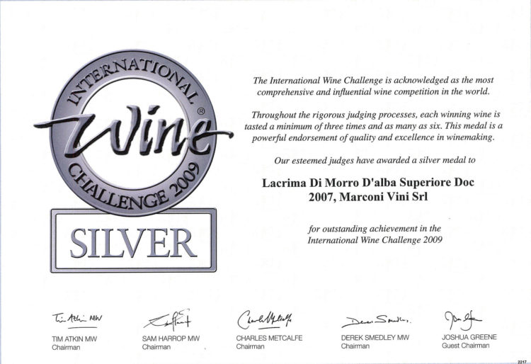 Lacrima di Morro D’Alba Superiore DOC 2007 – Silver – International Wine Challenge 2009