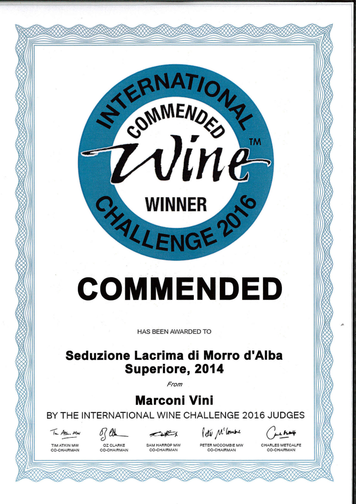 Marconi Vini - Lacrima di Morro d'Alba Superiore 2006 - Seduzione - Commended - International Wine Challenge 2016