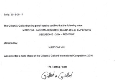 Lacrima di Morro d’Alba Superiore 2014 – Seduzione – Gold – Gilbert & Gaillard International 2016