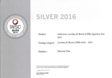 Lacrima di Morro d’Alba Superiore DOC 2014 – Seduzione – Silver – International Wine e Spirit Competition 2016