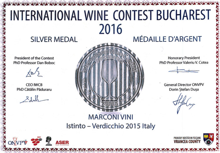 Verdicchio 2015 – Istinto – Silver – International Wine Contest Bucharest 2016