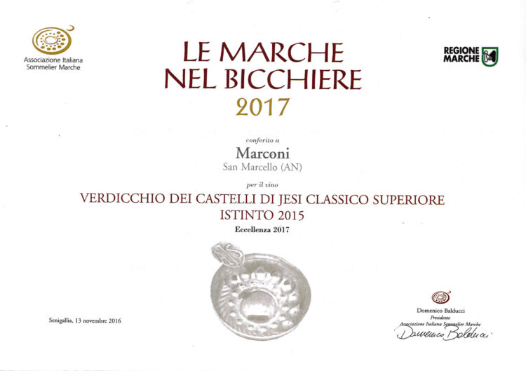 Verdicchio Classico Superiore 2015 – Istinto – Le Marche nel Bicchiere 2017