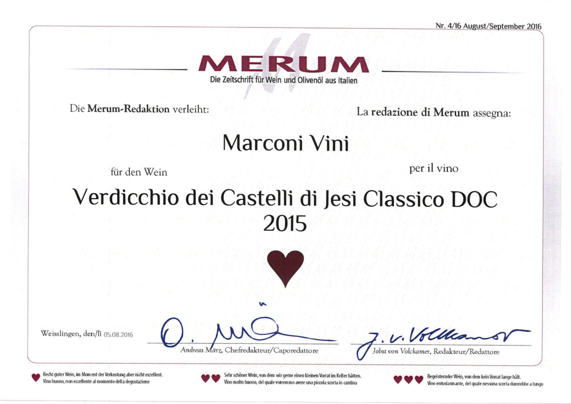 Marconi Vini - Verdicchio dei Castelli di Jesi Classico DOC 2015 - Merum 2016