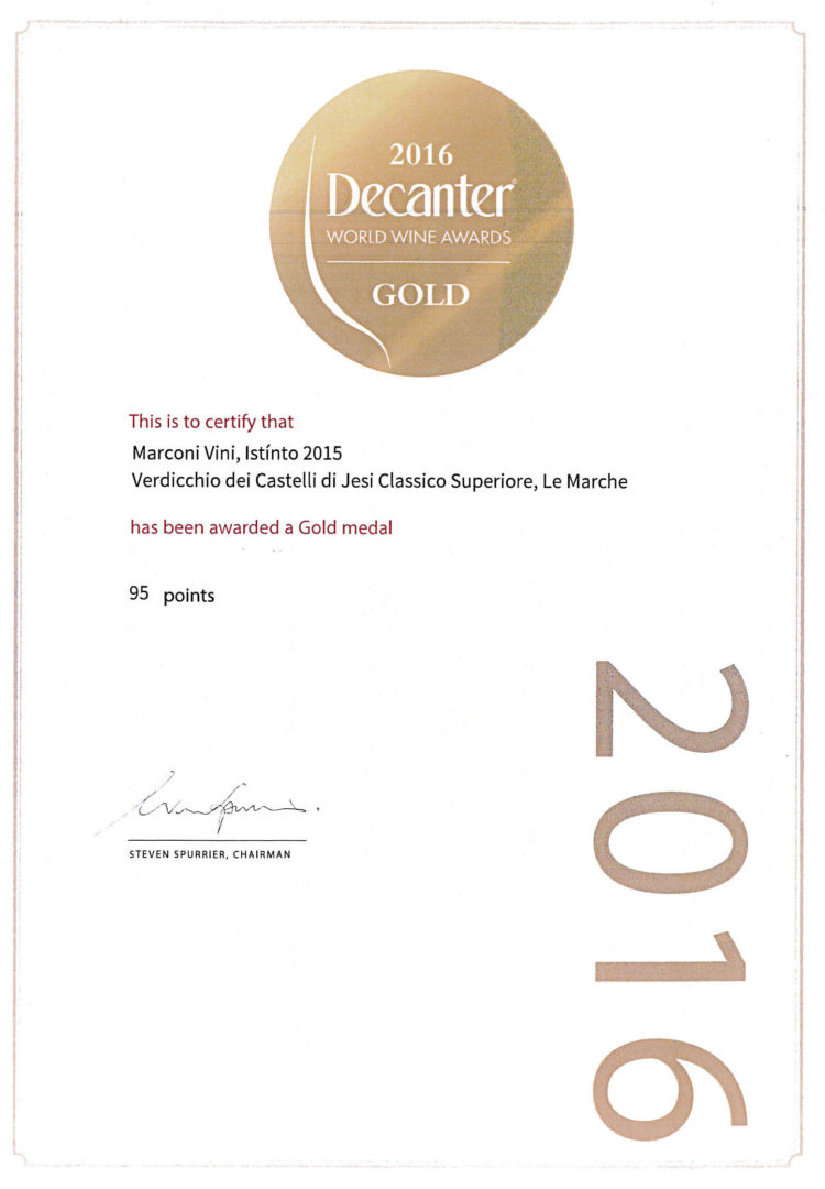 Verdicchio dei Castelli di Jesi Classico Superiore 2016 – Gold – Decanter World Wine Awards 2016