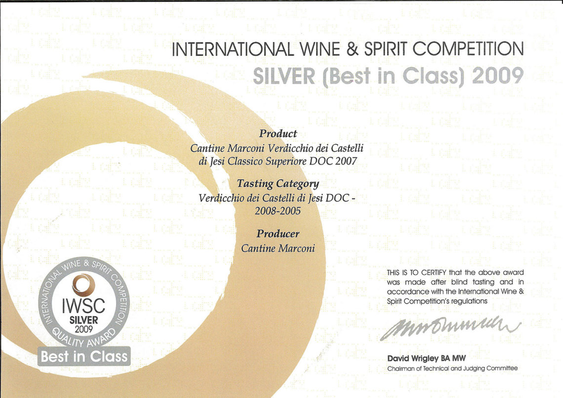 Marconi Vini - Verdicchio dei Castelli di Jesi Classico Superiore DOC 2007 - International Wine e Spirit Competition 2009