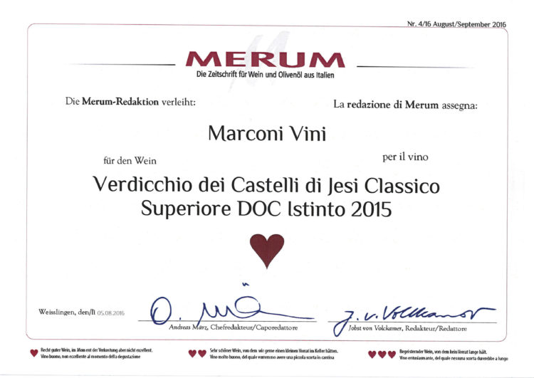 Verdicchio dei Castelli di Jesi Classico Superiore DOC 2015 – Istinto – Merum 2016