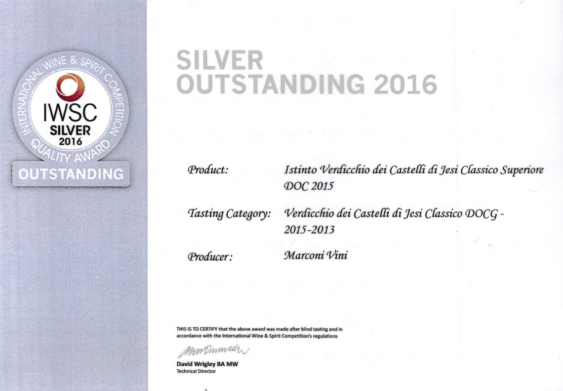 Marconi Vini - Verdicchio dei Castelli di Jesi Classico Superiore DOC 2015 - Istinto - Silver - International Wine e Spirit Competition 2016