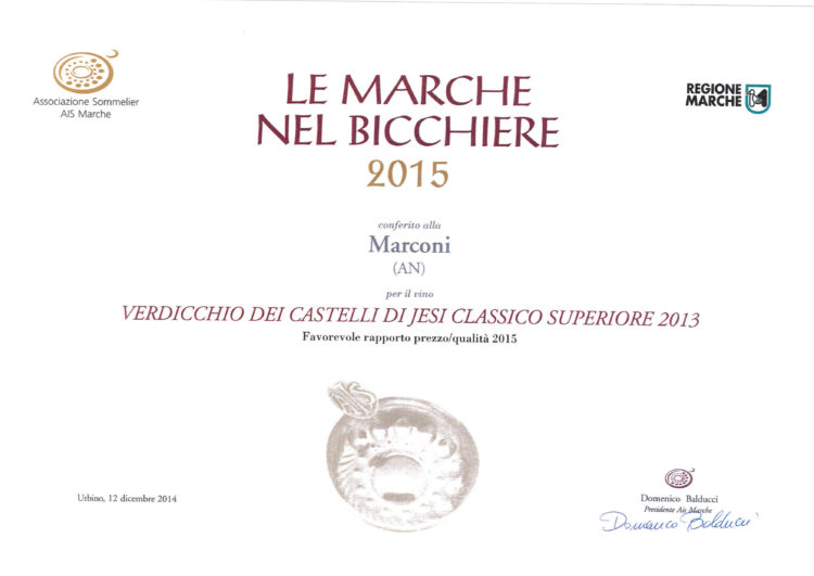 Verdicchio dei Castelli di Jesi Superiore 2013 – Le Marche nel Bicchiere 2015